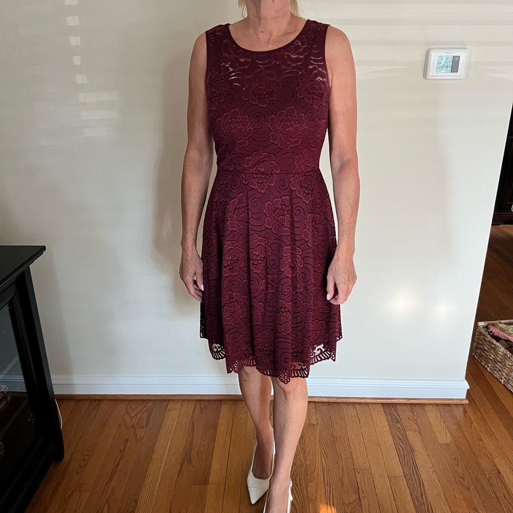 Tommy Hilfiger Maroon Lace Knee Length Dress
